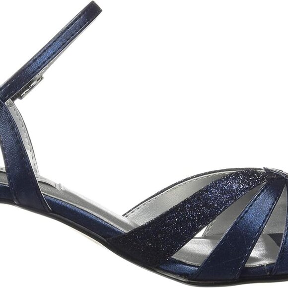Women's Ankle-Strap Sandal Faux Leather Glitter Navy Size 12 Heel - Picture 6 of 8